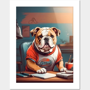 Bulldog at Desk Posters and Art